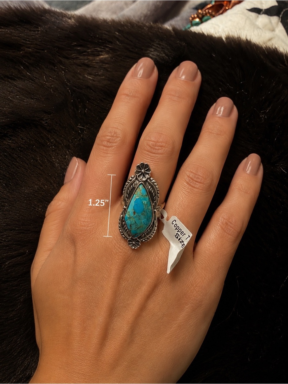 NEW Sterling Silver & Copper Turquoise Statement Ring Size 6